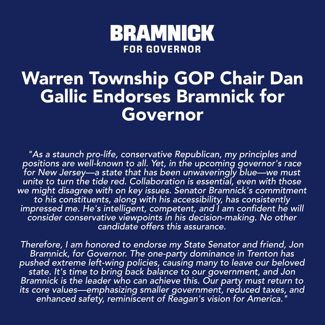 Warren Township GOP Chair Endorses Bramnick for Governor – Insider NJ