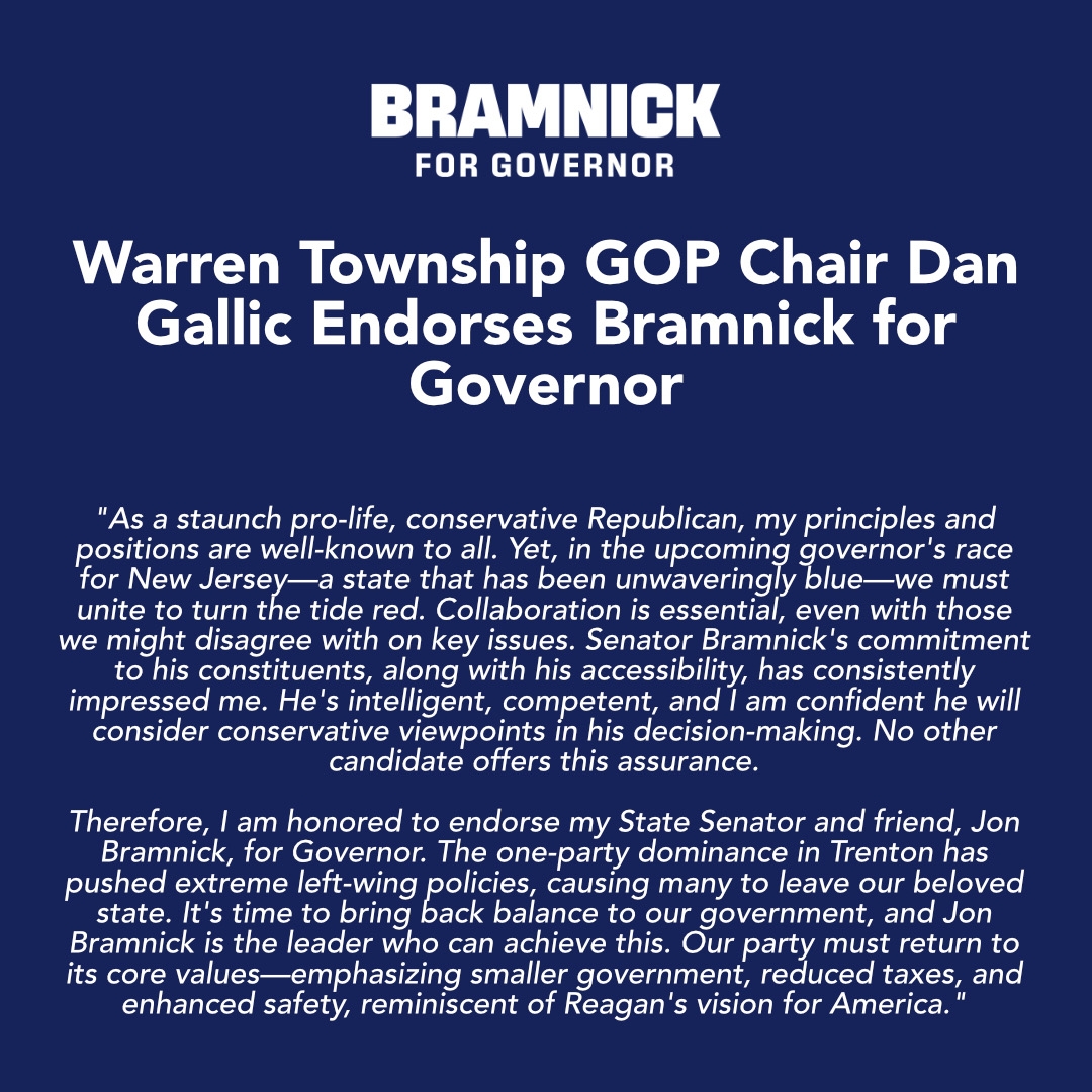 Warren Township GOP Chair Endorses Bramnick for Governor - Insider NJ